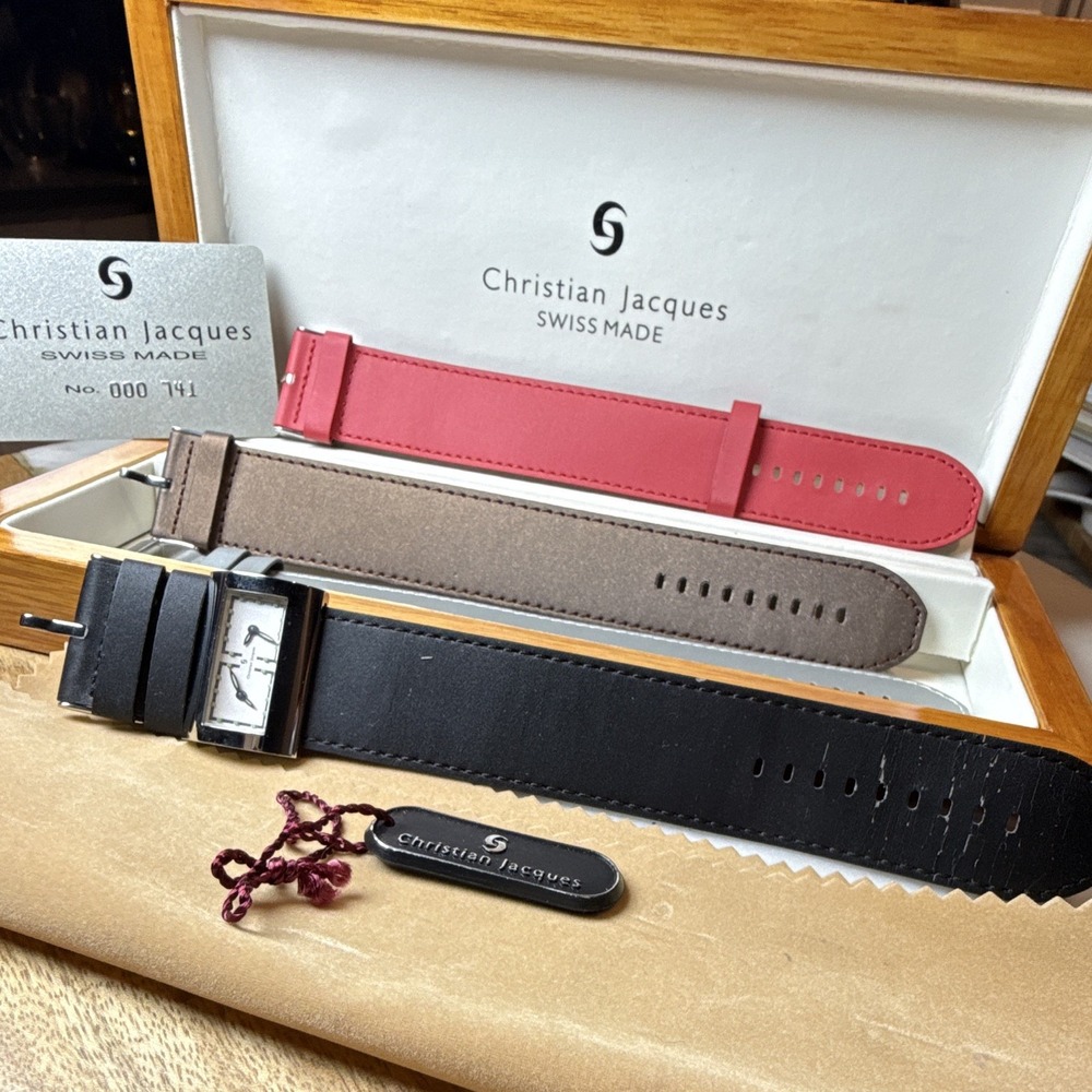 Christian Jacques Swiss Made Quartz Rectangle Watch Straps Box Papers CH5070